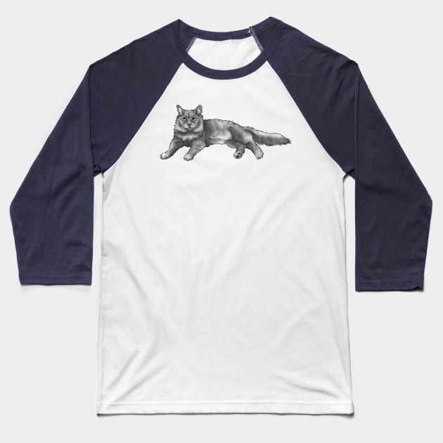 Cute Nebelung Cat | Long Haired Russian Blue Baseball T-Shirt by Shirin Illustration